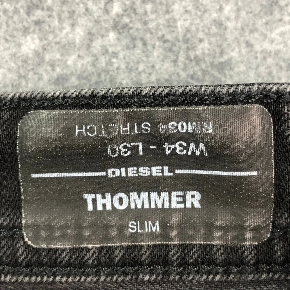 Diesel Thommer Mens Jeans 34x30 (fits 35x29) Black Slim Fit Mid Rise Denim